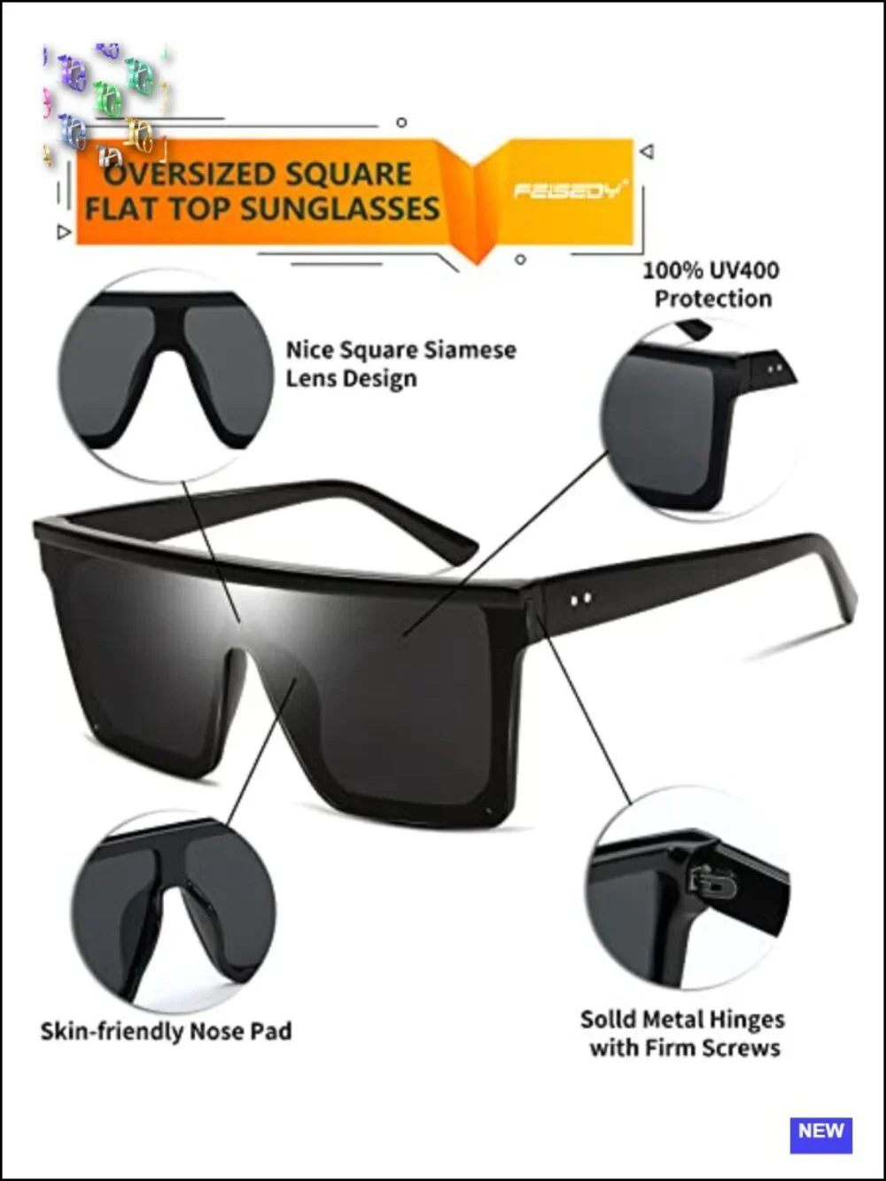 Oversized Square Sunglasses UV400 Protection Shield Frame
